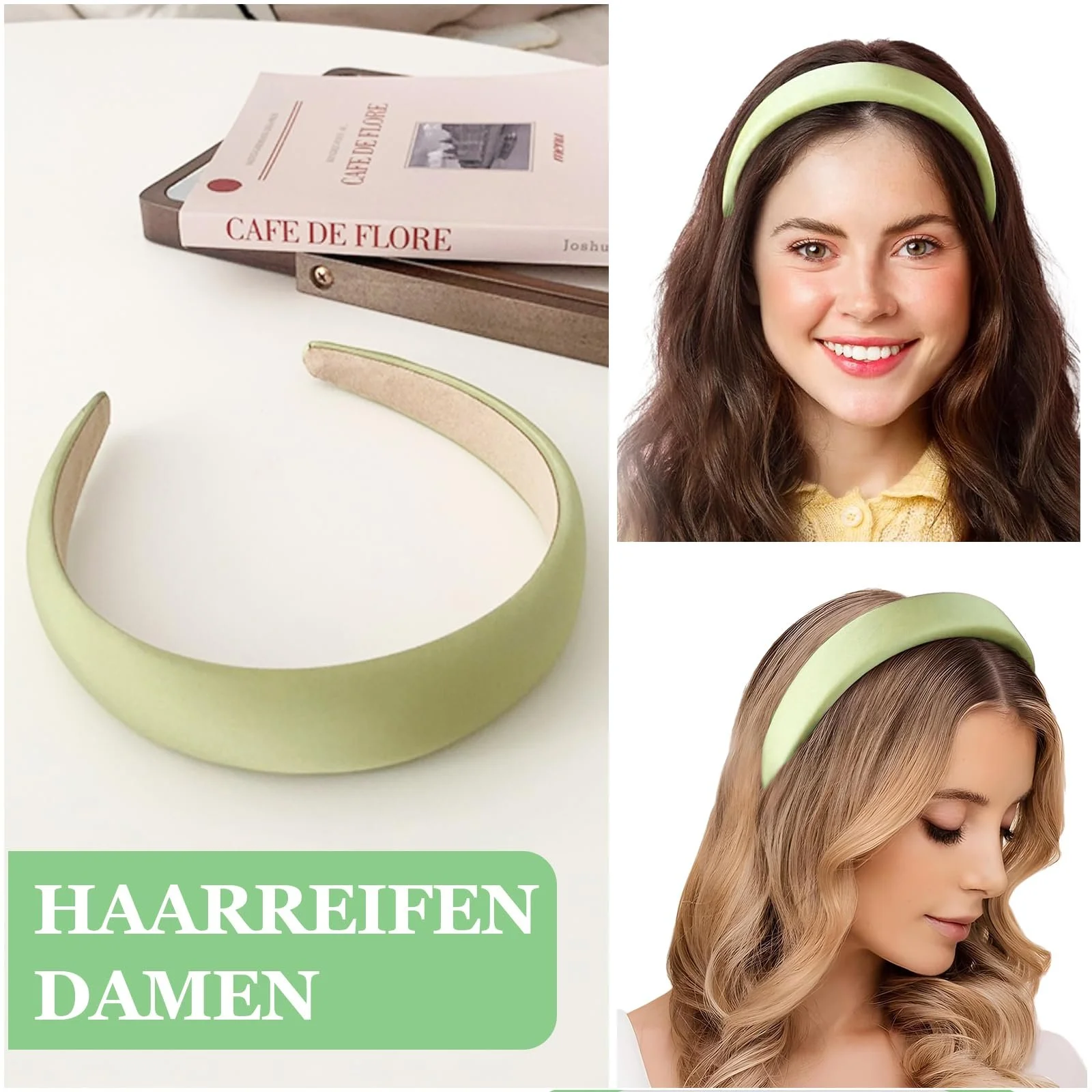 Обруч Бархатный Зеленый Плетеный для волос, 2 шт, фото №4