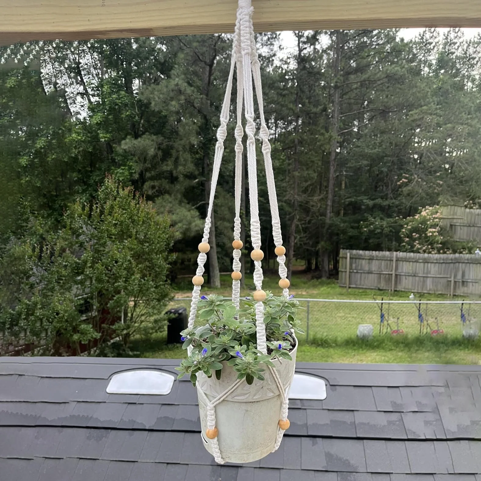 Набор подвесных корзин макраме 2 шт. 35 дюймов хлопок с крючками белый, фото №7