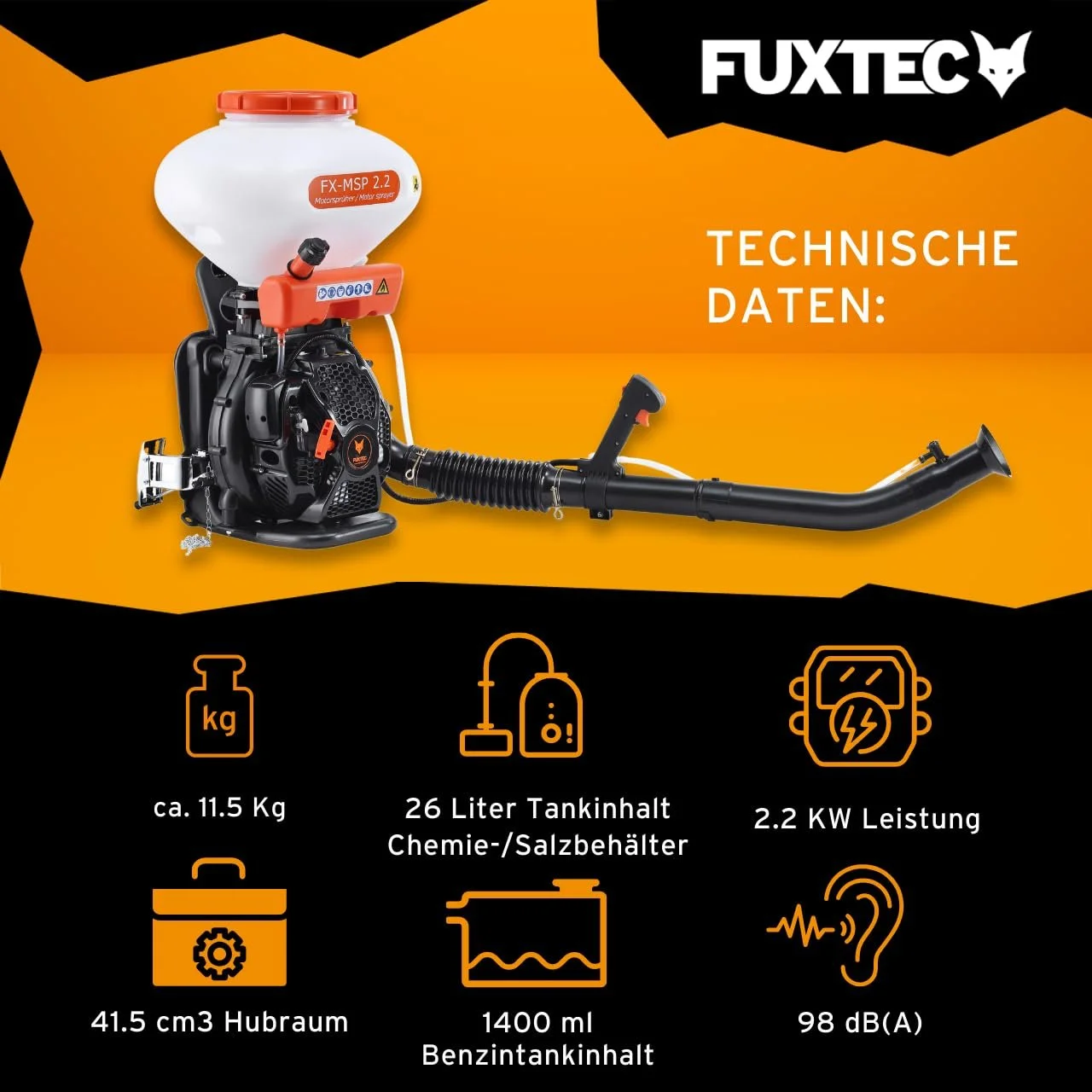 Бензиновый садовый опрыскиватель FUXTEC 26 л Ранцевый для удобрений и соли, фото №3