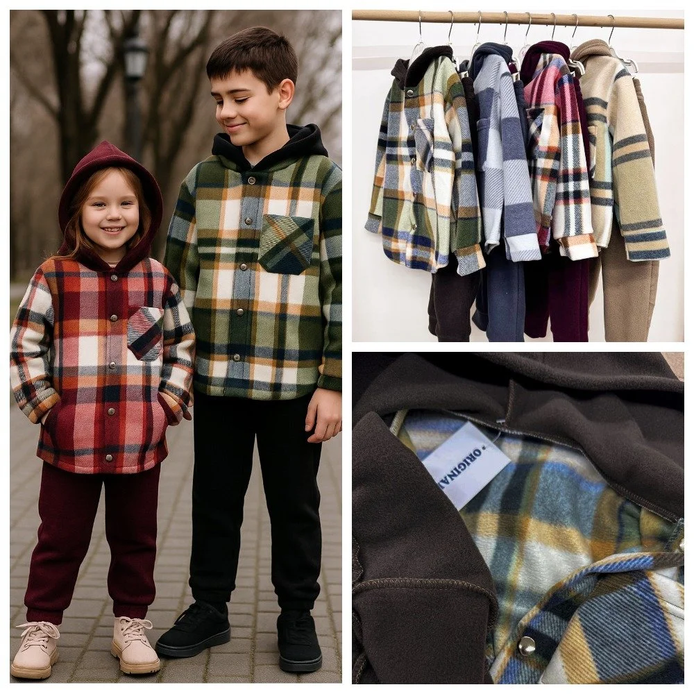 Теплий костюм клітинка фліс полар від 98 до 158 см, фото №1