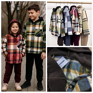 Теплий костюм клітинка фліс полар від 98 до 158 см - Фото 1