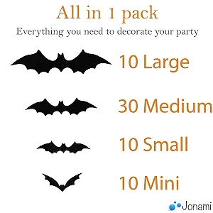 Наклейки на стіну Хелловін 3D Кажани Набір 60 шт. Чорні synthetic.ua - Фото 1