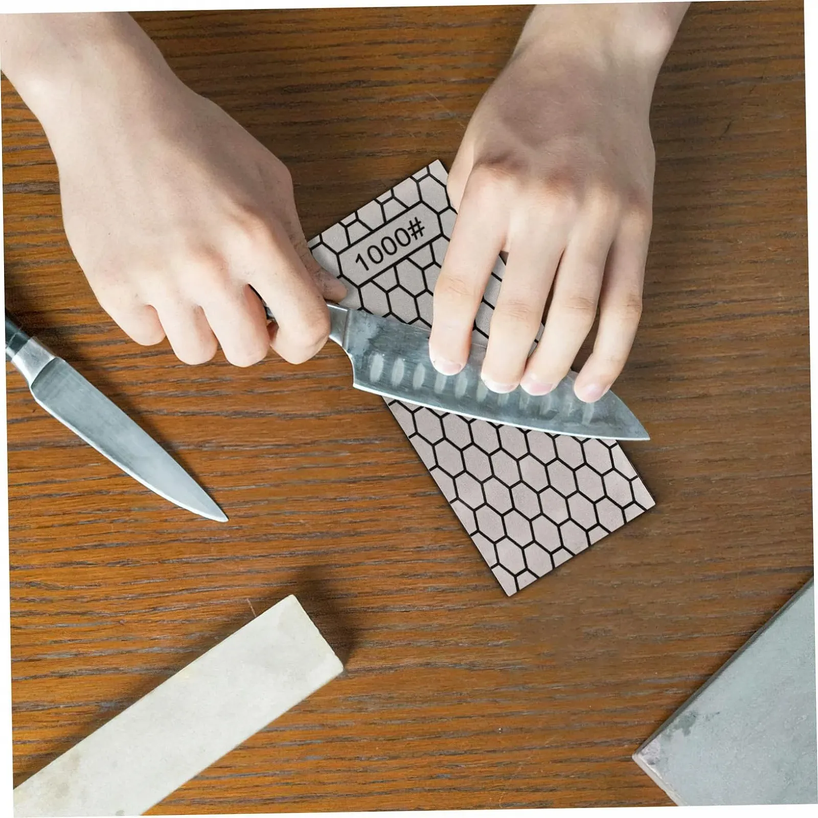 Точильні камені алмазні двосторонні набір 3 шт. з нековзною основою для кухонних ножів, фото №3