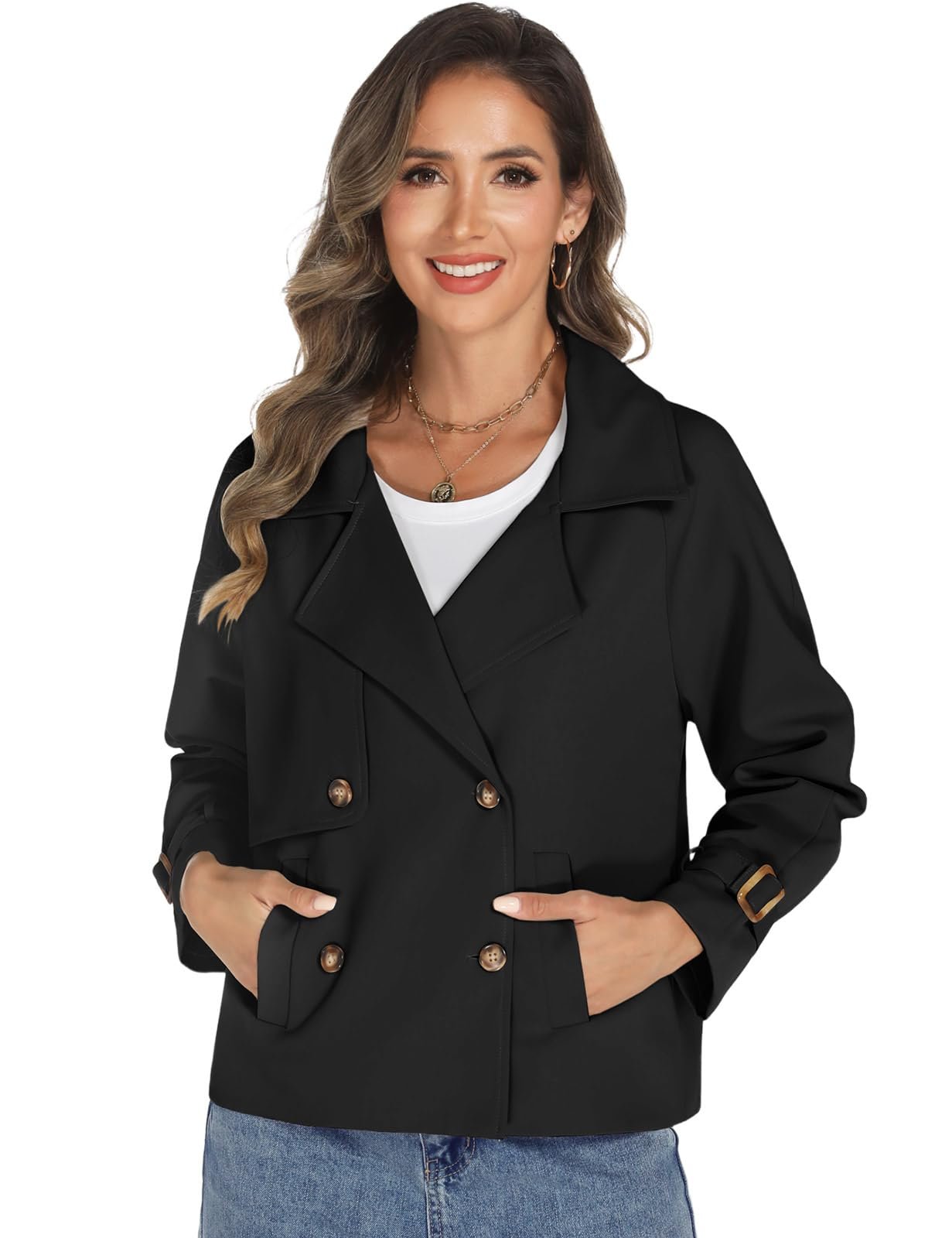 Короткий Тренч Tuopuda Двобортний Перехідний, фото №3 Короткий Тренч Tuopuda Двобортний Перехідний, фото №3