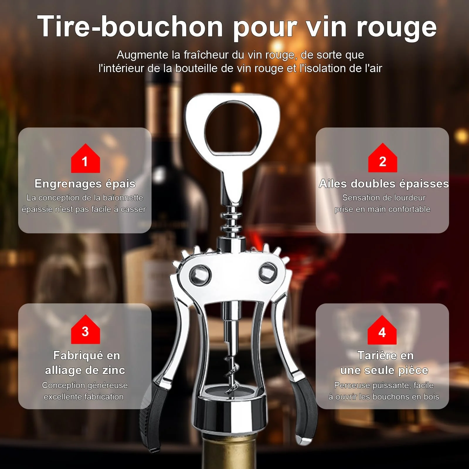 Штопор NEXROLA, цинковый сплав Многофункциональный, серебряный, фото №4