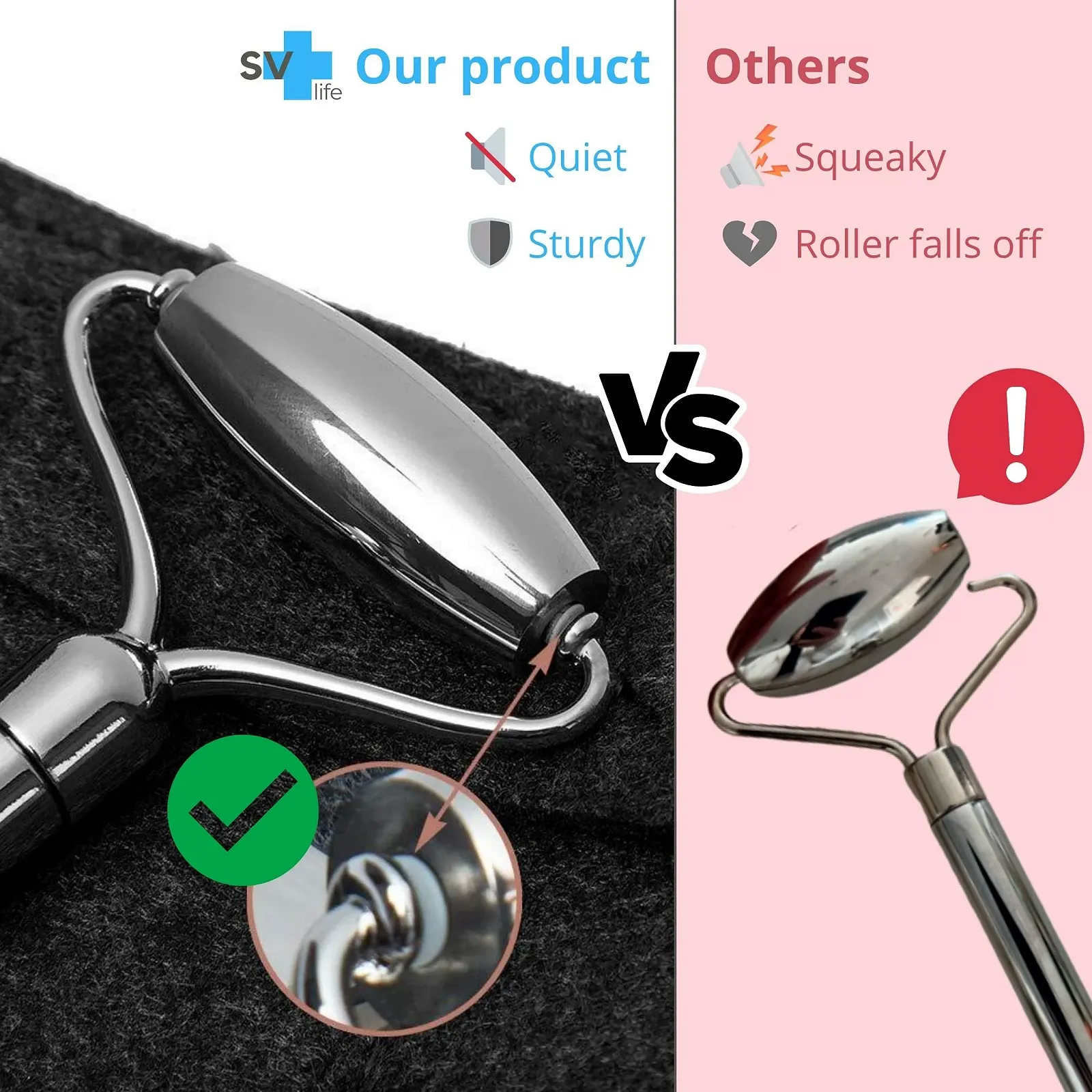 Набір Gua Sha + Масажний ролик для обличчя з нержавіючої сталі 304 і металевий камінь, фото №5