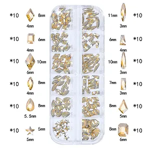 Стрази для нігтів 3D Різні форми та розміри Кришталеві золотисті шампань synthetic.ua - Фото 1