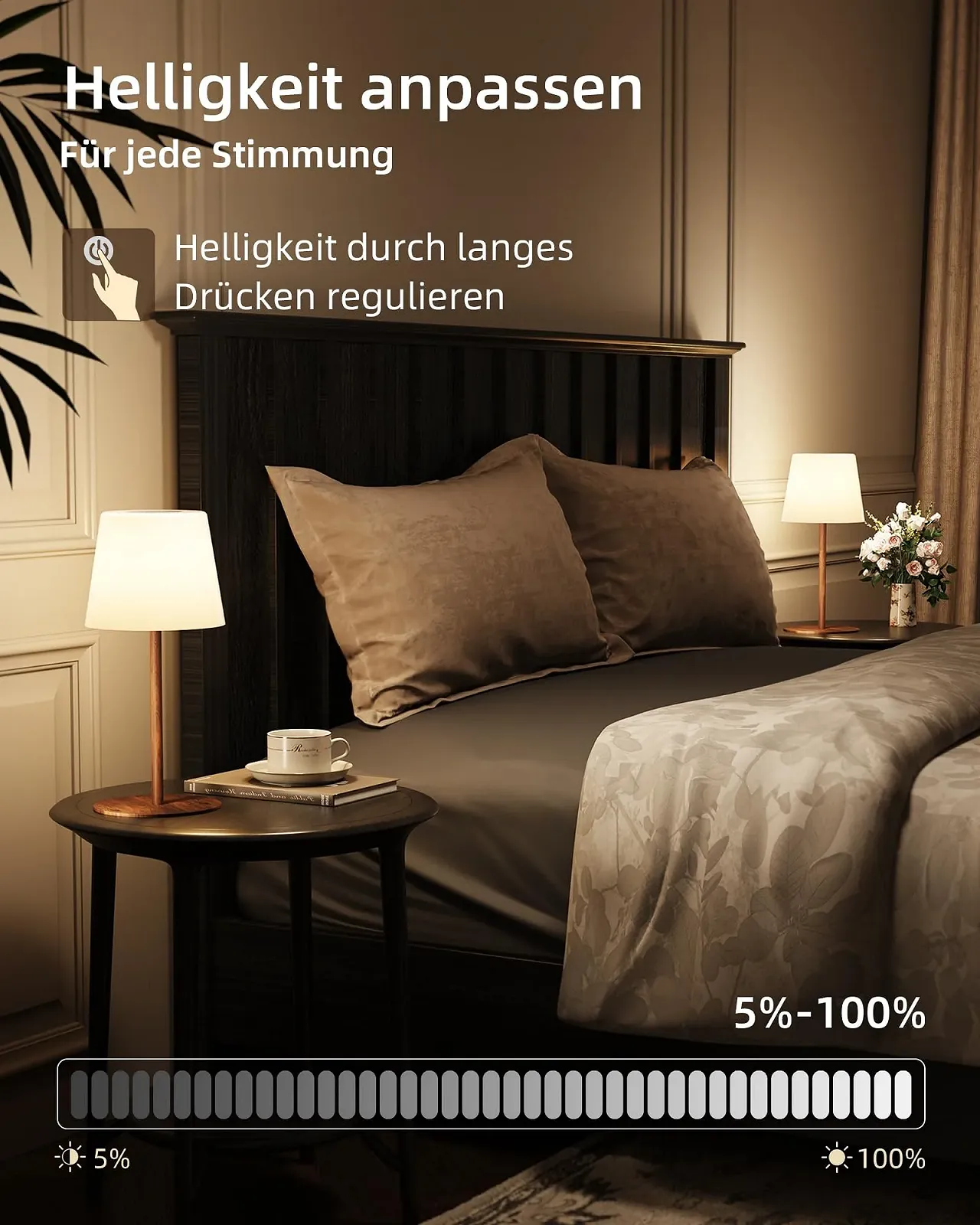 Настільні лампи EZVALO комплект 2 шт. світлодіодні бездротові IP65 USB-C Колір дерева, фото №5