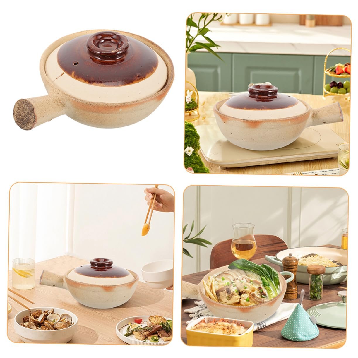 Кастрюля для запекания керамическая с ручкой термостойкая ударопрочная, фото №9