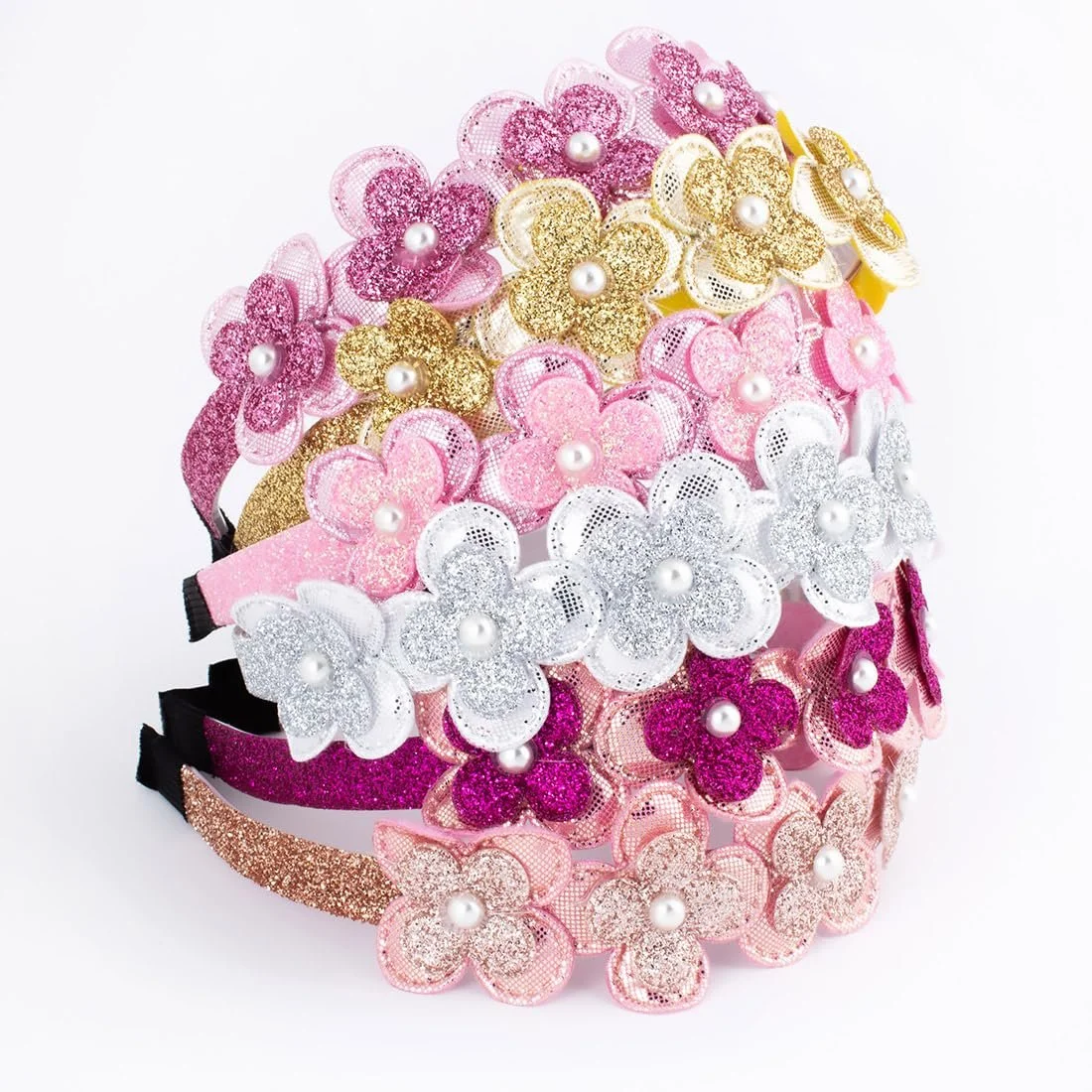 Обруч для девочек с блестящими цветами и жемчугом., фото №5