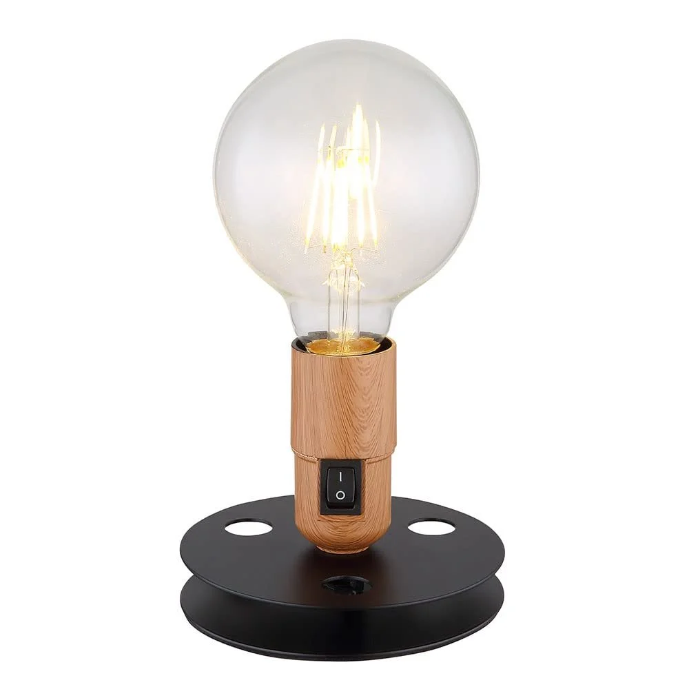 Настольная лампа GLOBO LIGHTING Vintage Bedside Lamp Industrial черное основание под дерево, металл, 1x E27, 12х9 см, набор из 2 шт., фото №9