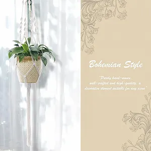 Підвісне кашпо макраме Набір 5 шт. Бавовняна мотузка Бежевий synthetic.ua - Фото 1