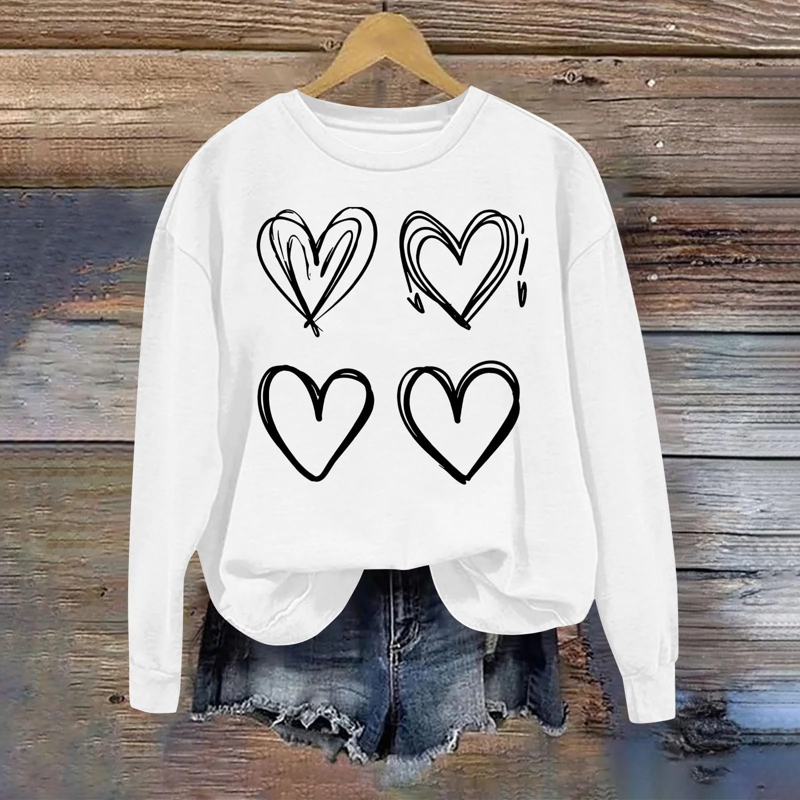 Свитшот Женский Стильный Рождественский 2025 Осень-Зима с принтом, длинными рукавами, круглым вырезом, оверсайз, больших размеров, фото №5