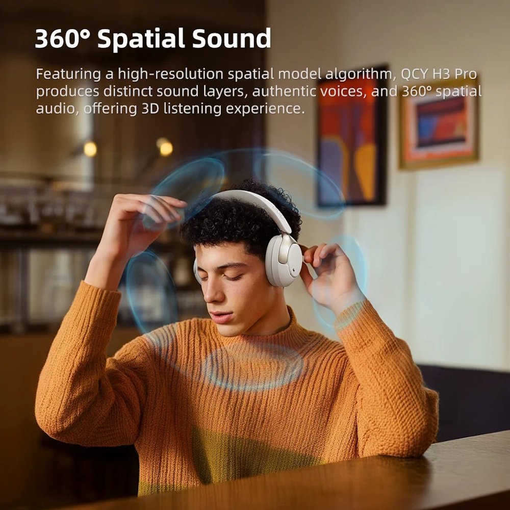 Наушники QCY H3 Pro White LDAC ANC 50dB Noise Canceling Hi-Res Spatial Audio BT5.4, фото №6