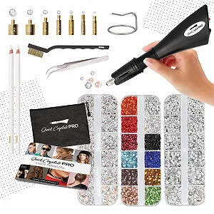 Аппликатор для термостраз, Quick Crystals Pro, набор Bedazzler со стразами, набор инструментов для установки палочкой своими руками с 7 разными размерами наконечников, пинцет, щетка для чистки и 4400 страз - Фото 1