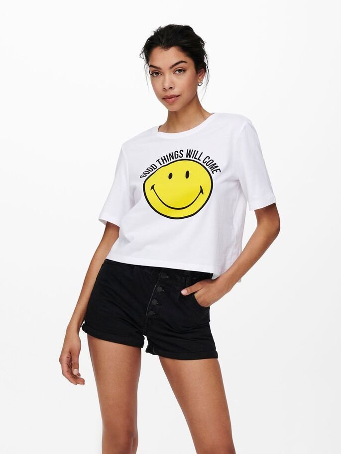 Футболка ONLSMILEY LIFE TOP BO 15232818 Bright  GOOD ONLY Білий S, фото №1
