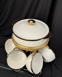 Купити Сервіз супниця та 6 тарілок на золотій підставці - Фото 1 Сервіз супниця та 6 тарілок на золотій підставці - Фото 1