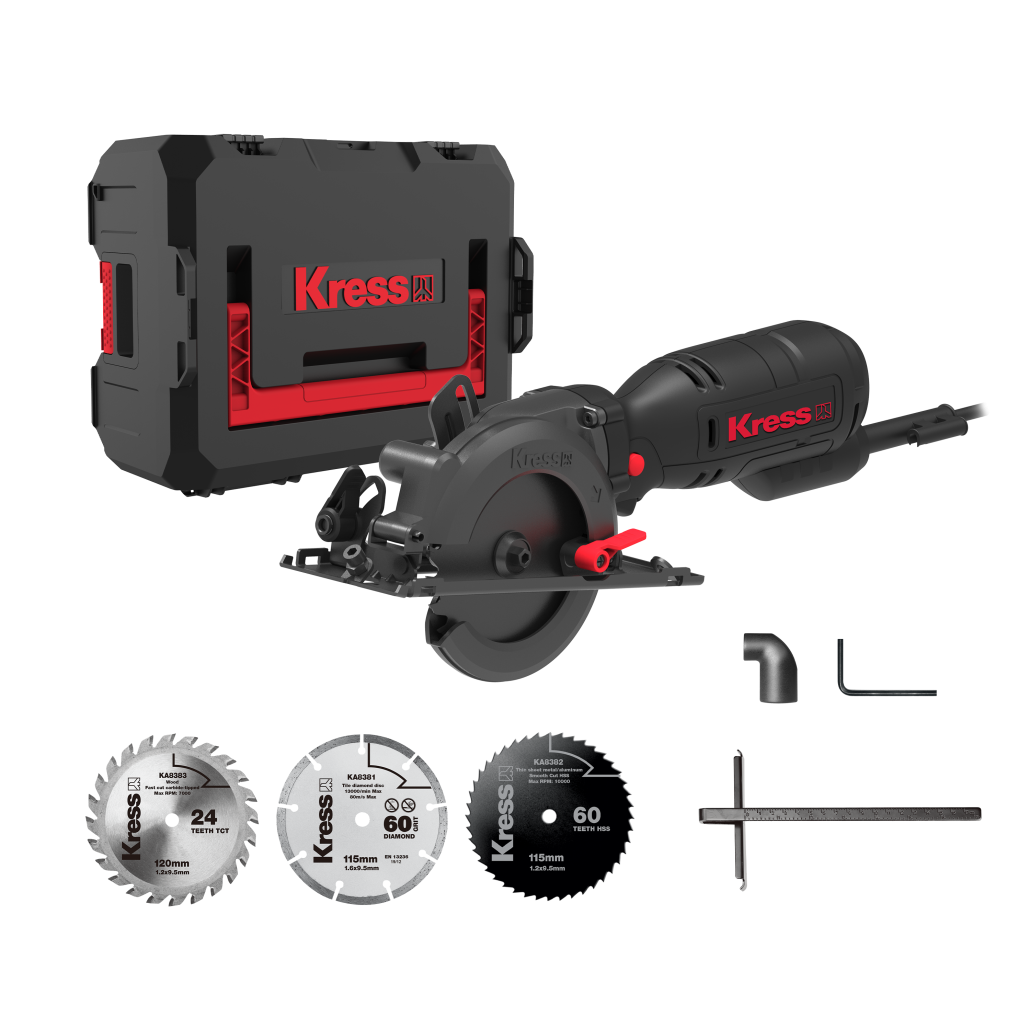 Циркулярна пила Kress KUV12P / 710W / Мережева / 3700 об/хв / 120 мм диск / Безщіткова / Чорна, фото №1