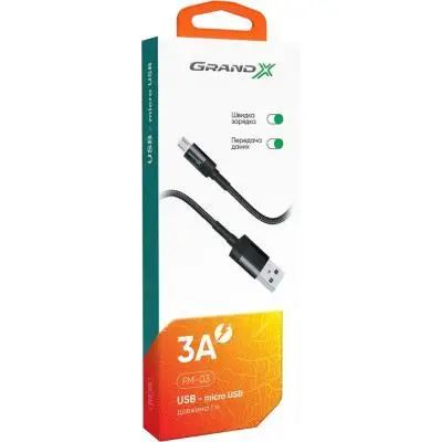 Дата кабель USB 2.0 AM to Micro 5P 1.0m Grand-X (FM-03), фото №4