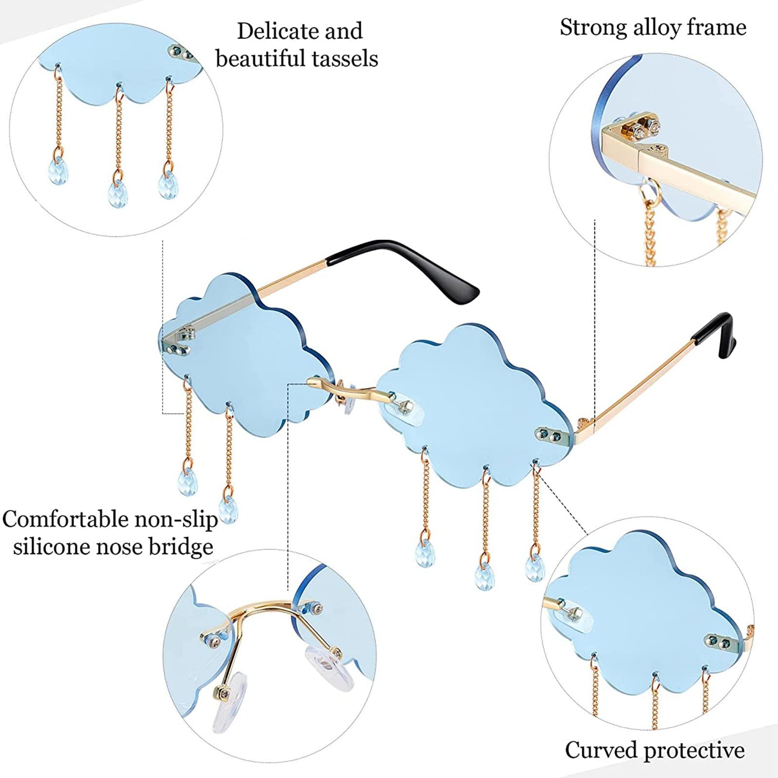 Жіночі Сонцезахисні Окуляри Cloud Без оправи UV400 Синьо-рожеві, фото №4