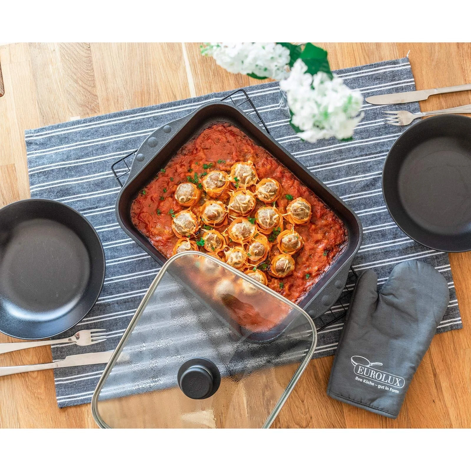 Набор форм для запекания Eurolux с крышкой, индукционная, прямоугольная, литой алюминий, 32 x 25 см, фото №4 Набор форм для запекания Eurolux с крышкой, индукционная, прямоугольная, литой алюминий, 32 x 25 см, фото №4