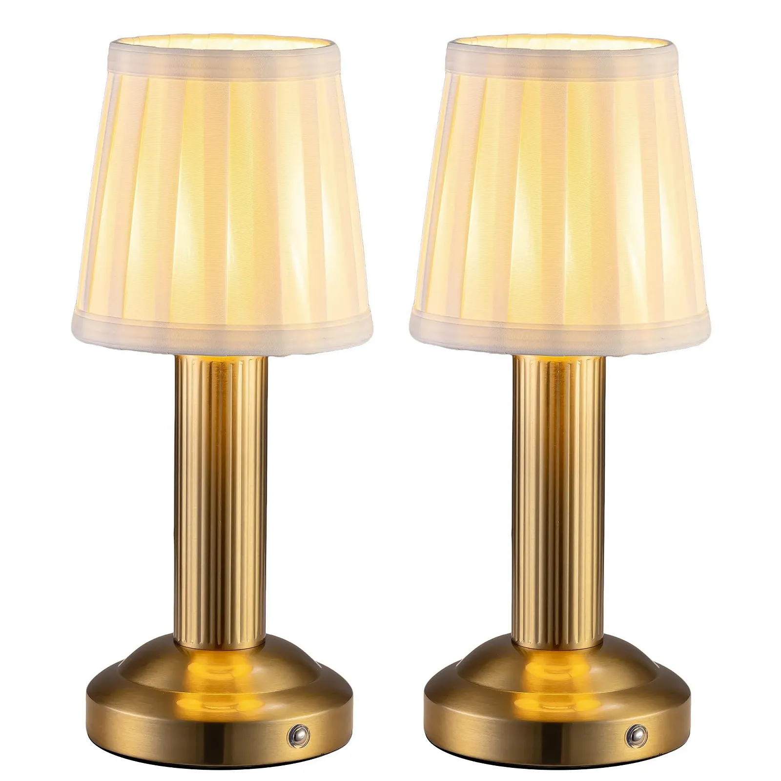 Настільна лампа LED Wireless 4000 мАг Димер Тканинний абажур Сенсорна Золота (2 шт), фото №1