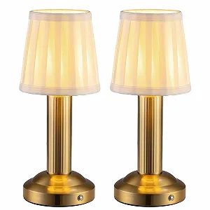 Настільна лампа LED Wireless 4000 мАг Димер Тканинний абажур Сенсорна Золота (2 шт) - Фото 1