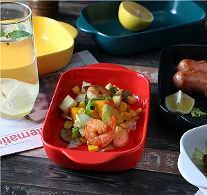 Форма для запікання Керамічна прямокутна з ручками червона 23,5 см x 13,7 см synthetic.ua - Фото 1