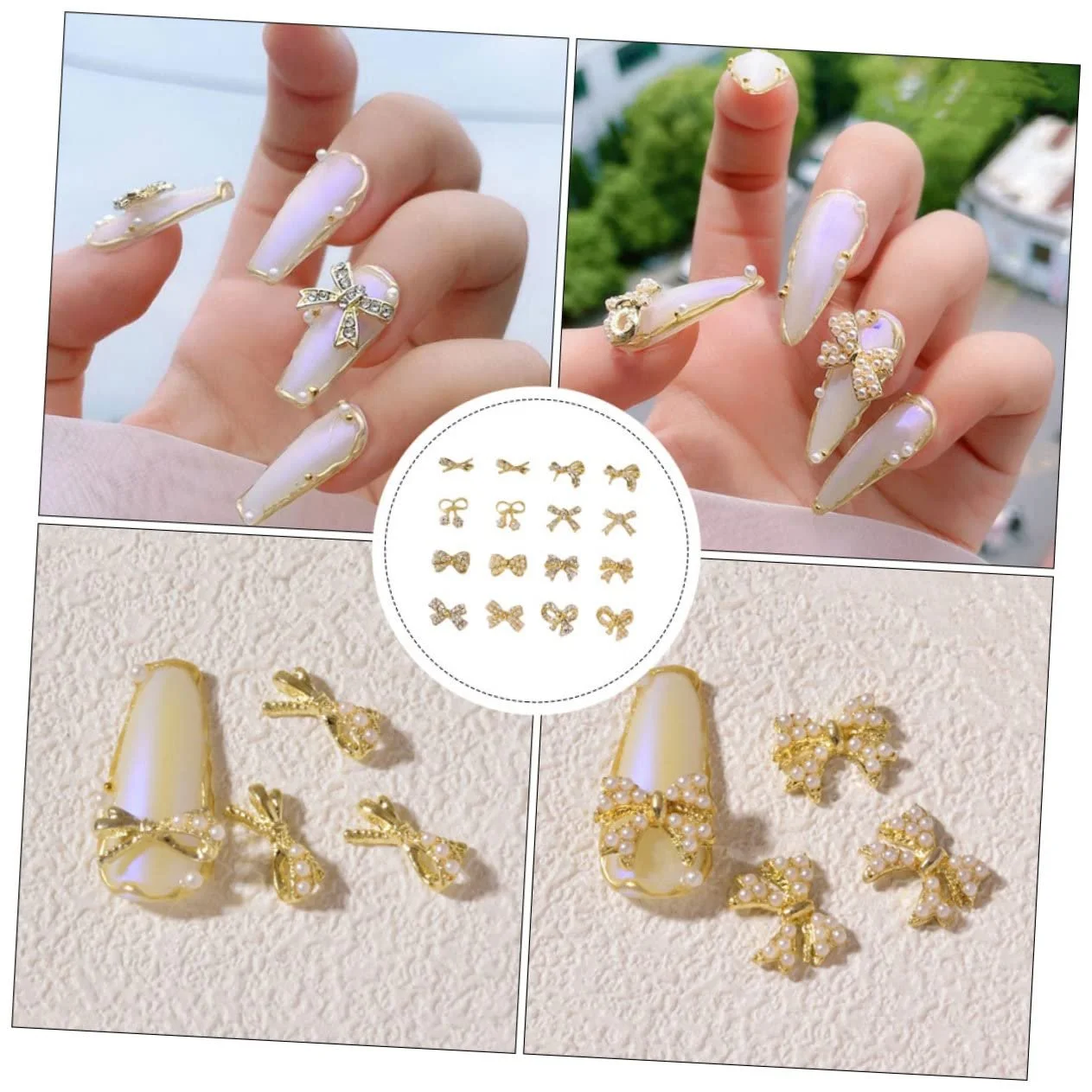 Прикраса для нігтів Mikinona, бантики, стрази, перлини, сплав, набір 16 шт., фото №6