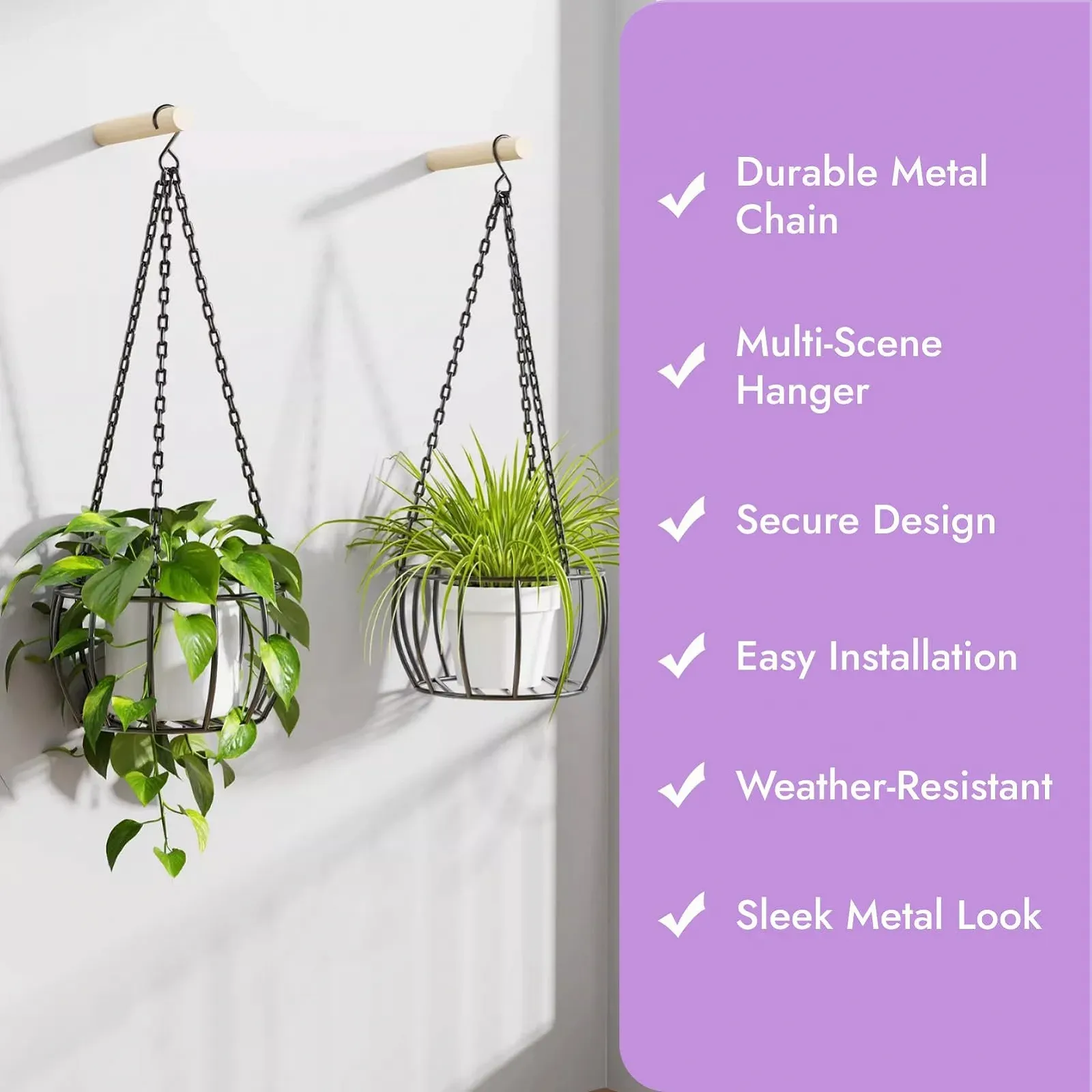 Ланцюги для підвісних кошиків Набір із 3 штук Метал Чорний, фото №6