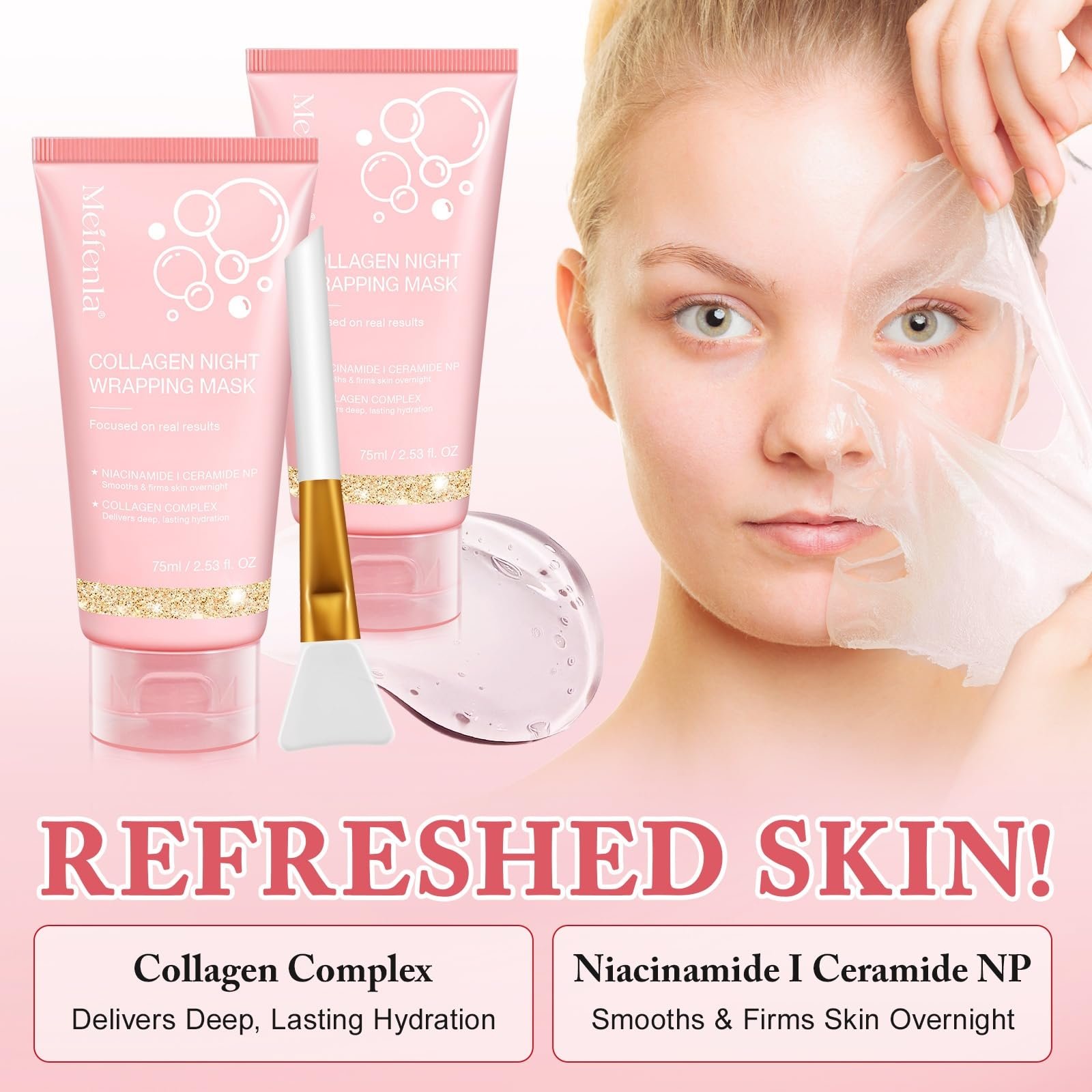 Нічна маска для обличчя з колагеном, відновлює пружність (2 шт), фото №7