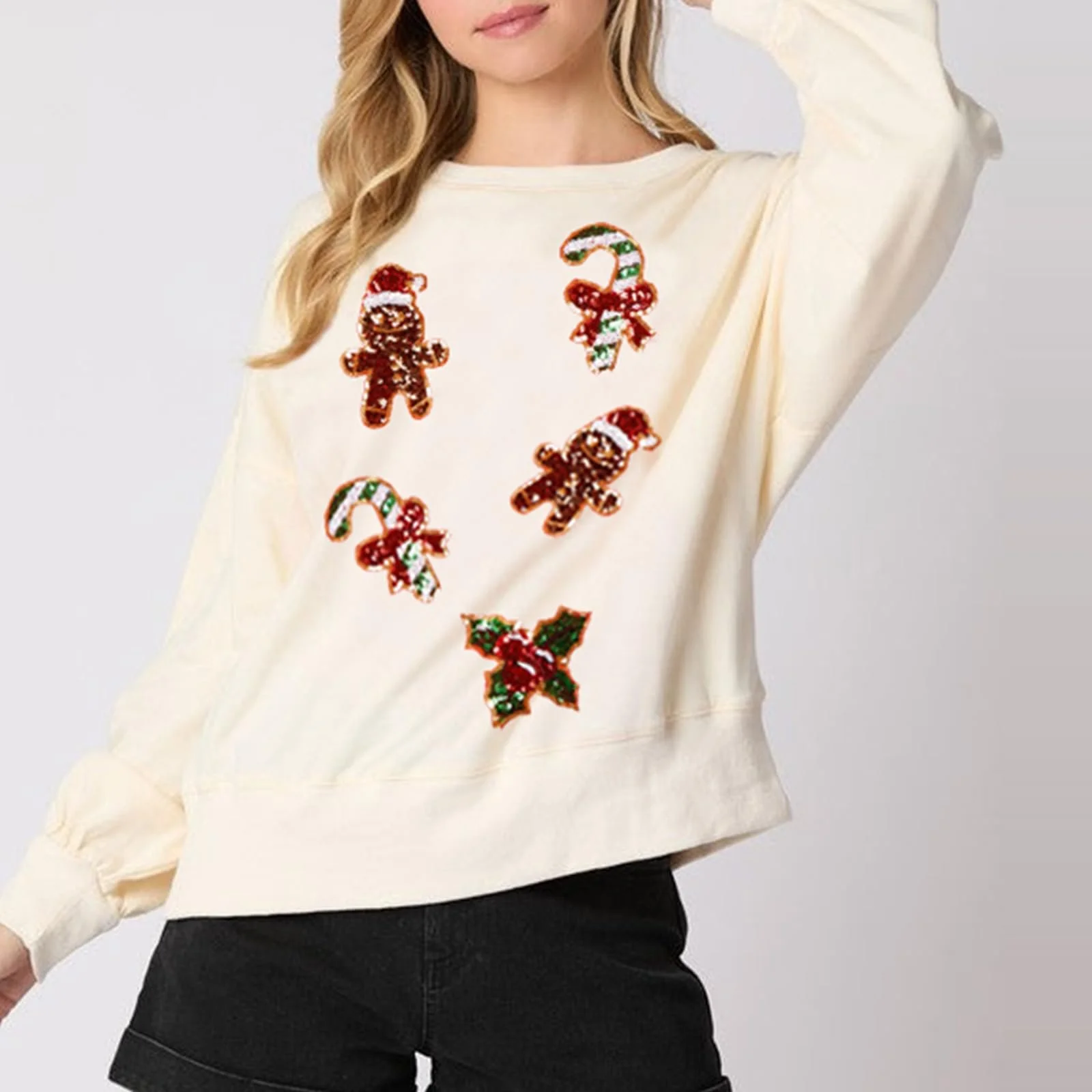 Жіночий світшот SANSIWU Різдвяний великого розміру з блискітками, фото №4 Жіночий світшот SANSIWU Різдвяний великого розміру з блискітками, фото №4