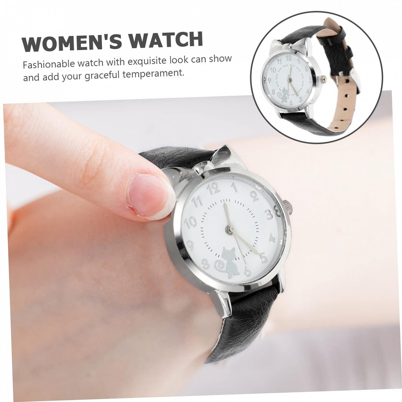 Часы Healvian с котенком, женские, повседневные, женские наручные часы, женские часы, наручные часы для женщин, часы из сплава, черные, фото №6