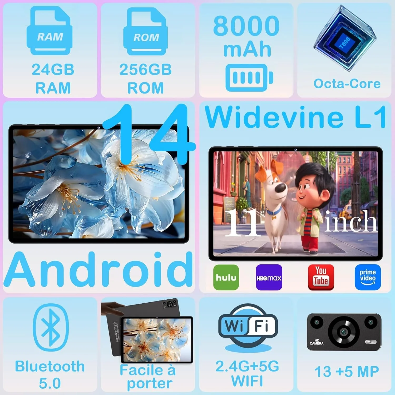 Планшет 11" Ziovo Z128 8+16/256Gb 8 ядер Android 14 8000 mAh Серый, фото №2