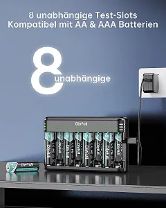 Зарядний пристрій Dlyfull для акумуляторів AAA  AA, 8-канальний зарядний пристрій для NI-MH/NI-CD Mignon AA і Micro AAA зі світлодіодним дисплеєм, 5V/2A USB-C synthetic.ua - Фото 1