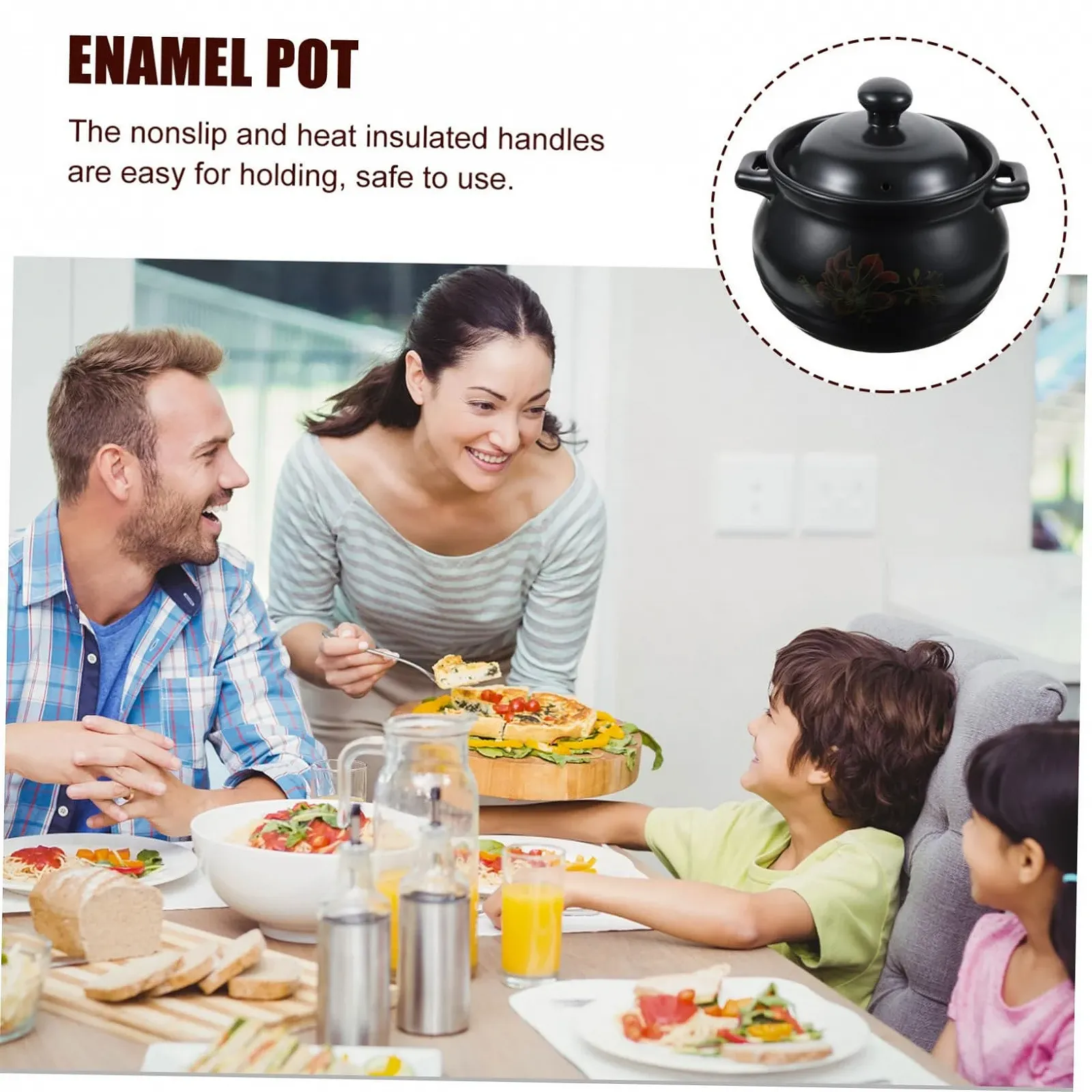 Керамическая кастрюля Toyvian Stoneware Pot для супа черная, фото №2