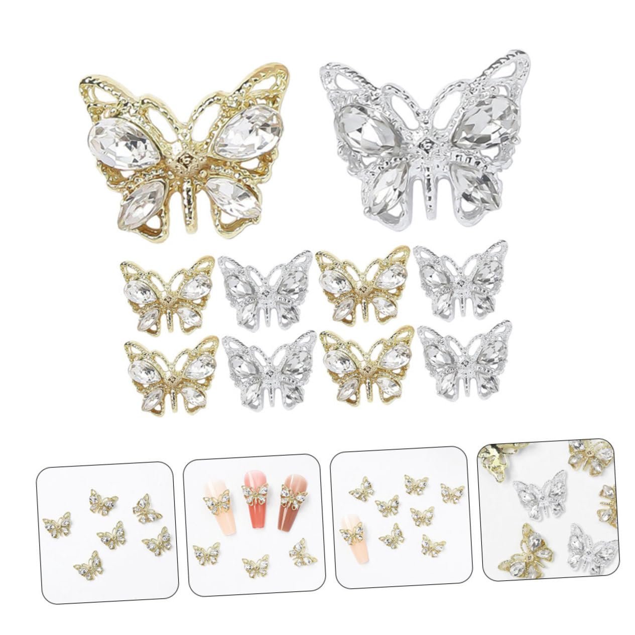 3D Украшения для ногтей Бабочки Акриловые Стразы Набор из 10 шт. Металлические подвески для маникюра, фото №3