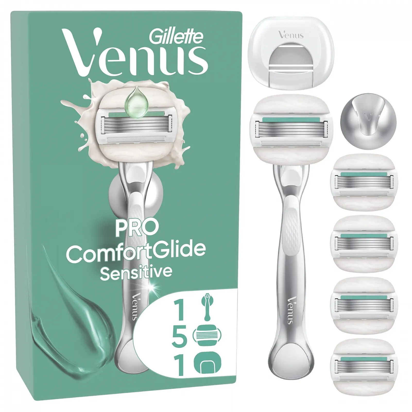 Женская бритва Gillette Venus Pro ComfortGlide Sensitive с 5 лезвиями, фото №1 Женская бритва Gillette Venus Pro ComfortGlide Sensitive с 5 лезвиями, фото №1