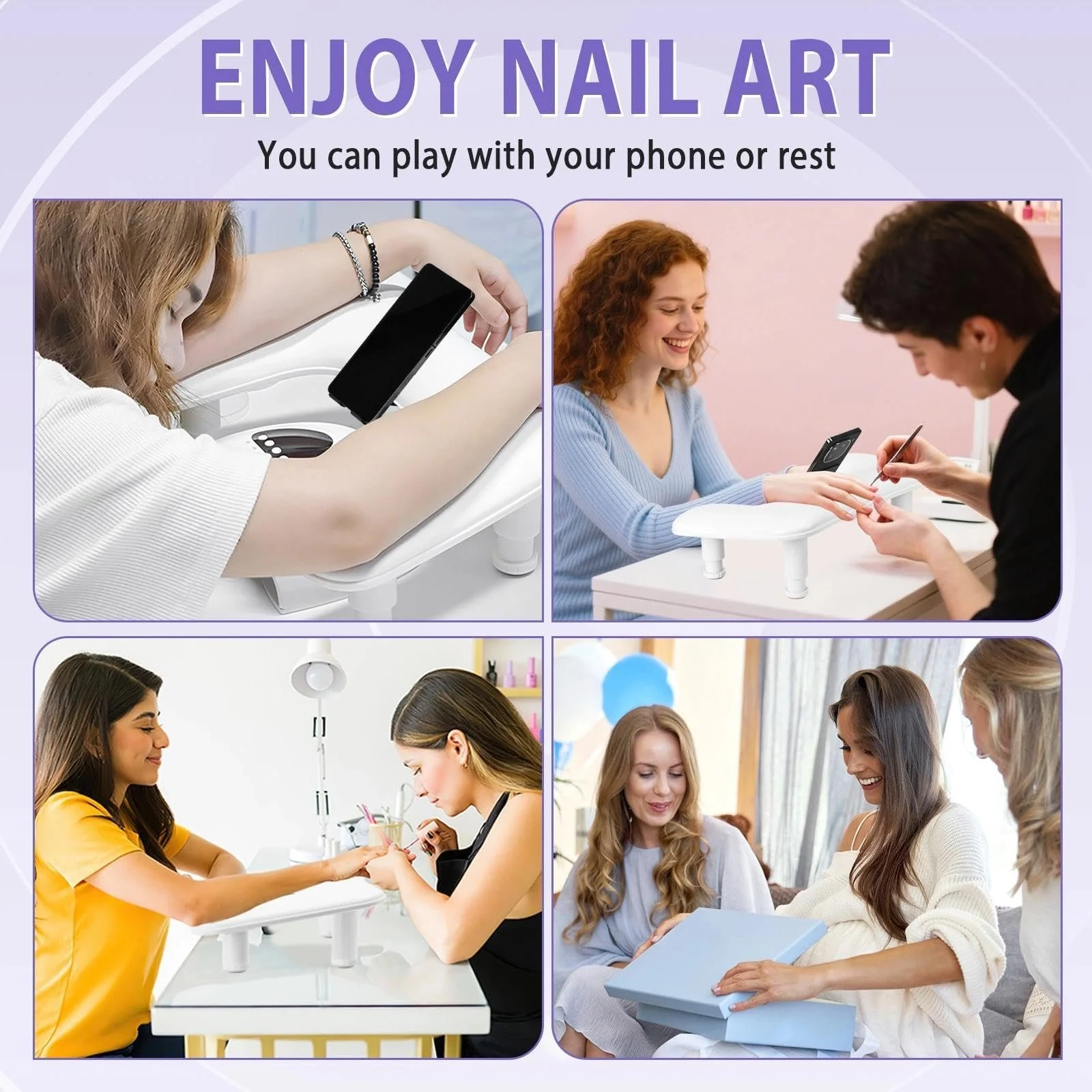 Підставка для рук Манікюрний стіл з тримачем для мобільного телефону, U-подібна підставка для рук з PU шкіри, фото №7