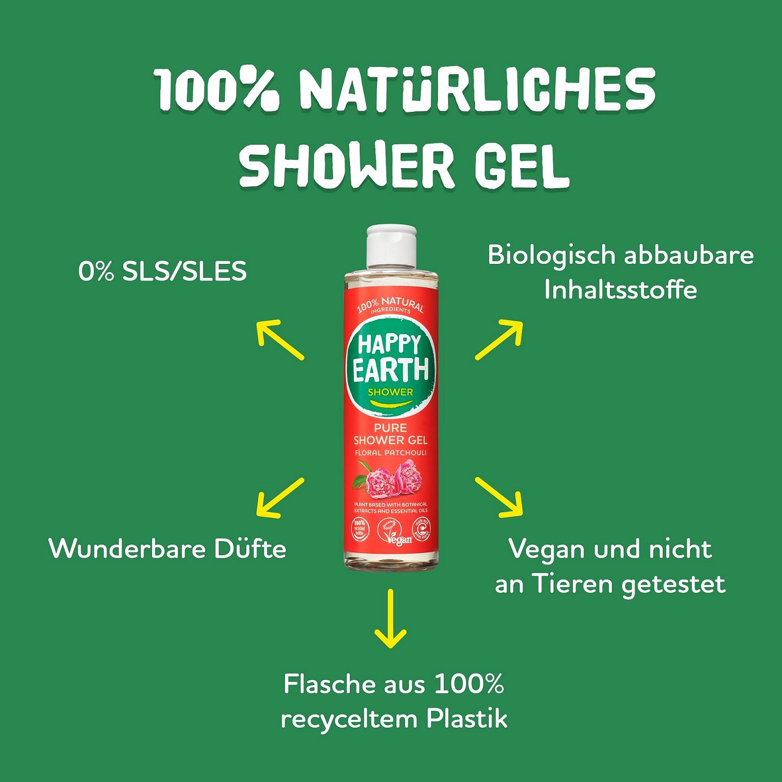 Гель для душа Happy Earth Floral Patchouli 100% натуральный веганский, 300 мл, фото №2