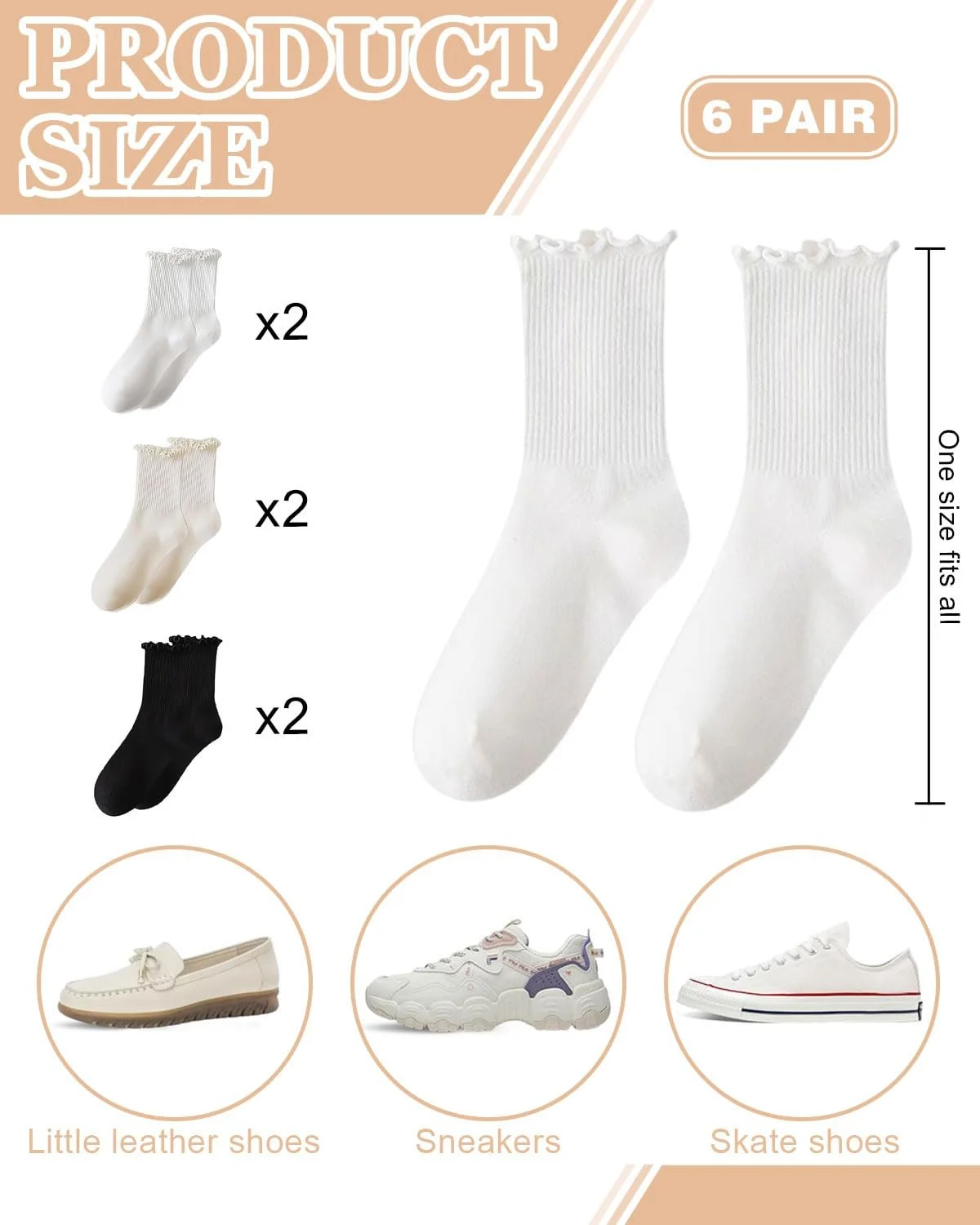 Шкарпетки з рюшами (6 пар) Бавовняні шкарпетки 35-40, фото №2 Шкарпетки з рюшами (6 пар) Бавовняні шкарпетки 35-40, фото №2