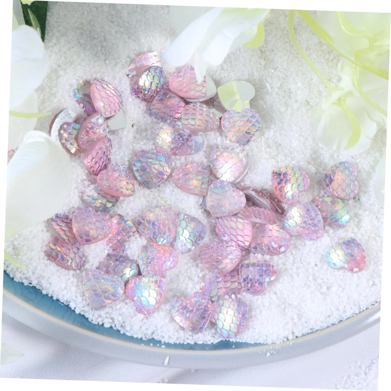 Стразы Круглые из полимерной глины Ab-цвета 150 шт для ювелирных изделий, в форме сердца, блестящие, для рукоделия, ногтей и мобильных телефонов, фото №3