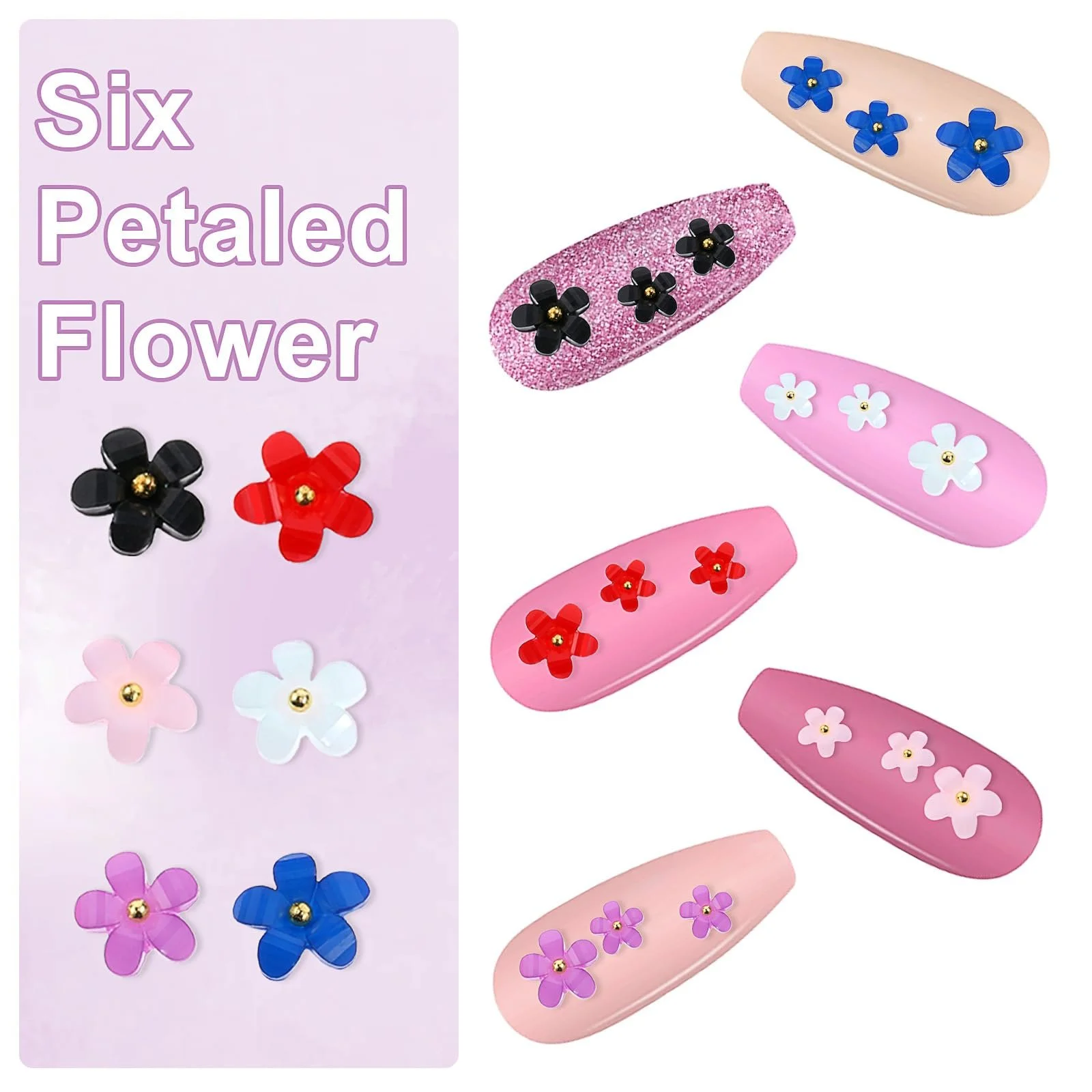 Цветок Украшения для ногтей с золотыми металлическими бусинами 6 цветов 3D акриловые цветы Стразы для DIY украшений для ногтей, фото №5