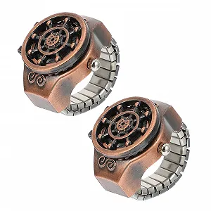 Кольцо-часы LIFKOME 2 шт. Мужской, цифровой, антикоррозийный, из цинкового сплава, с головой призрака, кофейный - Фото 1