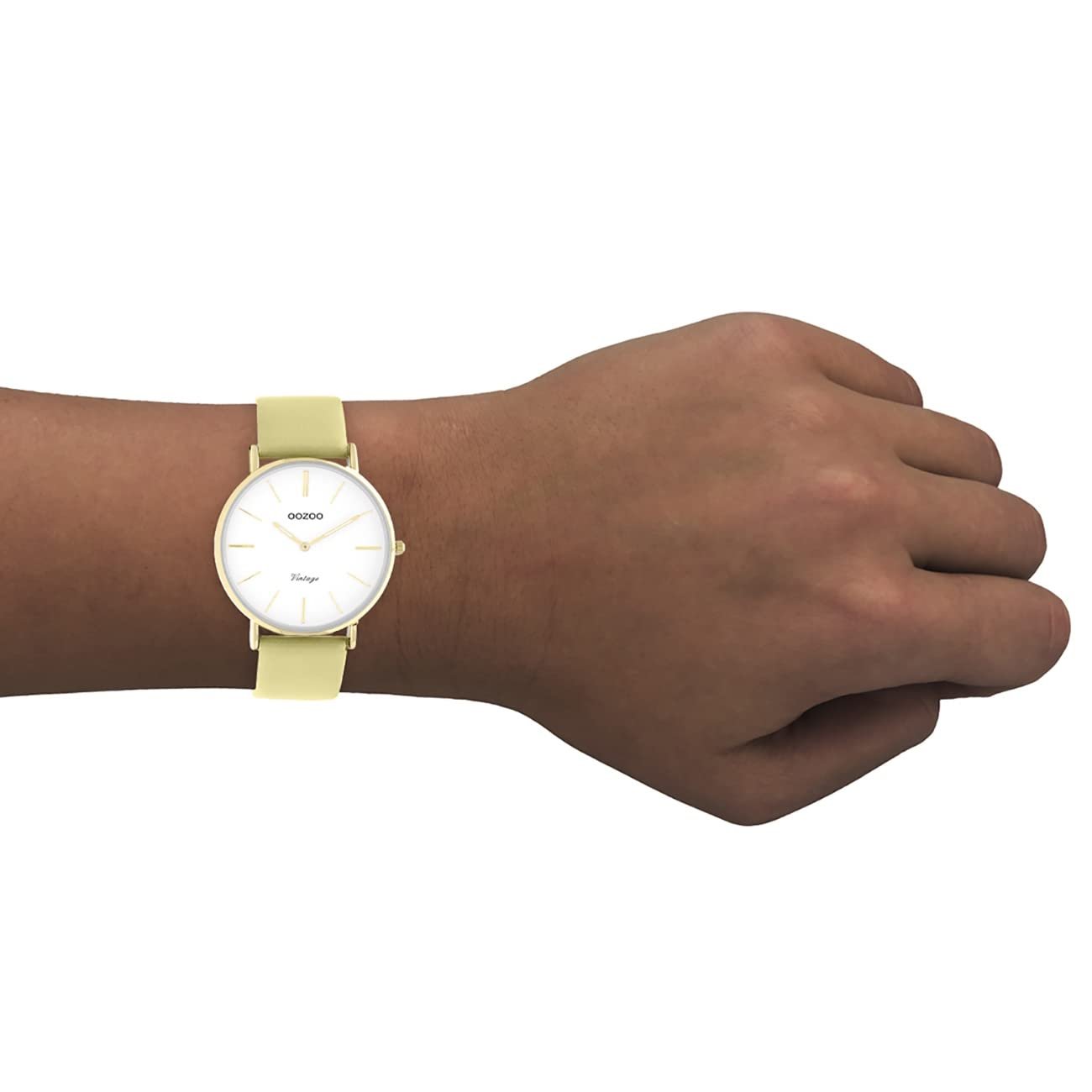 Женские часы Oozoo Vintage Series UOC20306 Аналоговые Кожа Песочный Желтый Зеленый UOC20306, серебристый / белый, Ремешок., фото №4