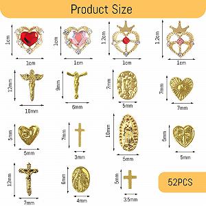 3D Подвески для ногтей Золотые 52 шт. Высокого качества Украшения для ногтей со стразами для роскошного маникюра synthetic.ua - Фото 1