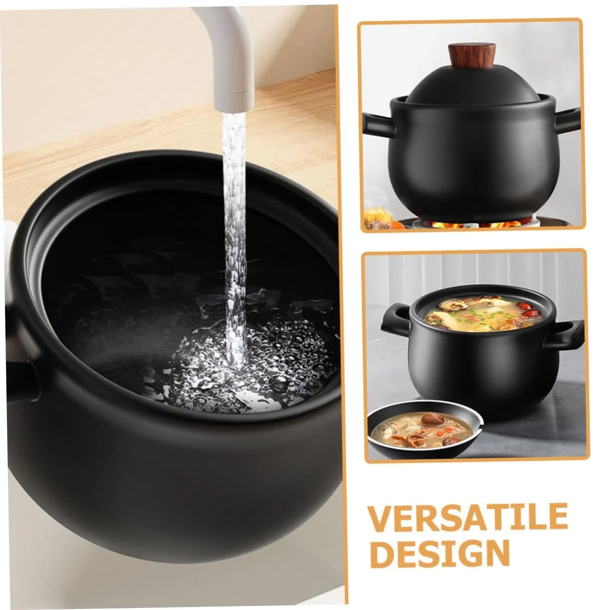 Каструля-жаровня велика керамічна для газової плити з подвійною ручкою жаростійка, фото №6