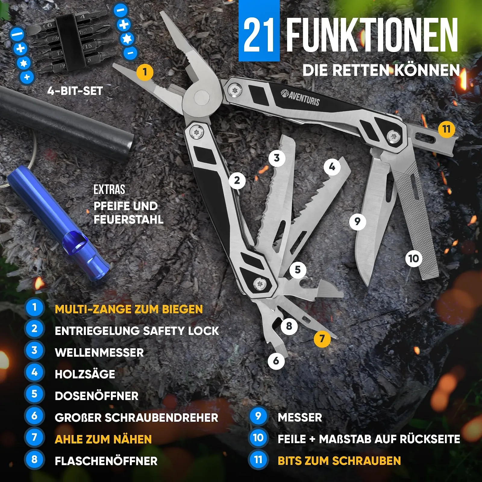 Мультитул Aventuris з кресалом, 21 функція, фото №3