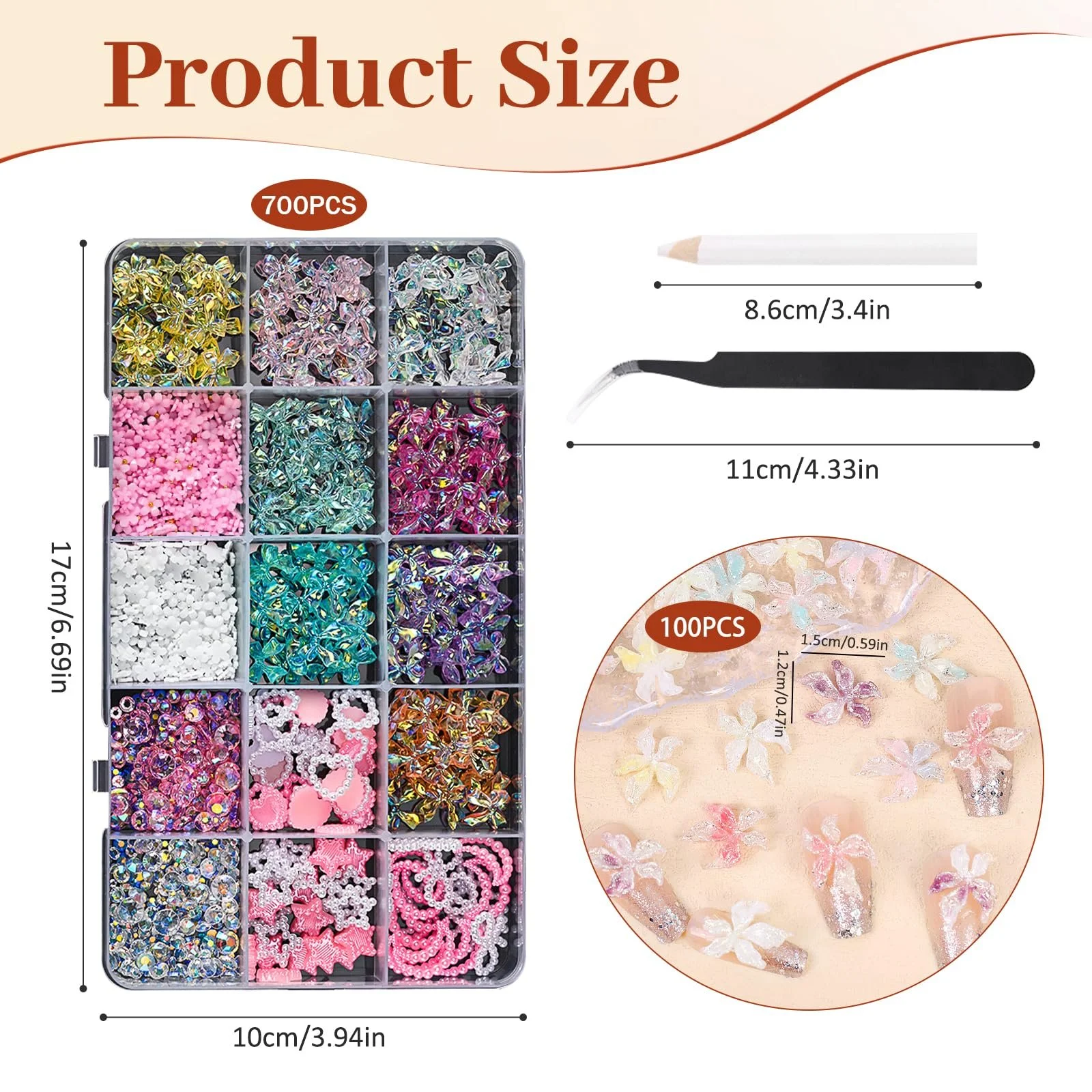 Украшения для ногтей Цветы Esoes 3D Цветы Стразы для ногтей 3D Цветы Самоцветы для ногтей с инструментом для подбора Ювелирные изделия для ногтей Наклейки для ногтей Смешанные цвета Цветы Аксессуары для ногтей для маникюра для женщин, 800 шт, фото №2