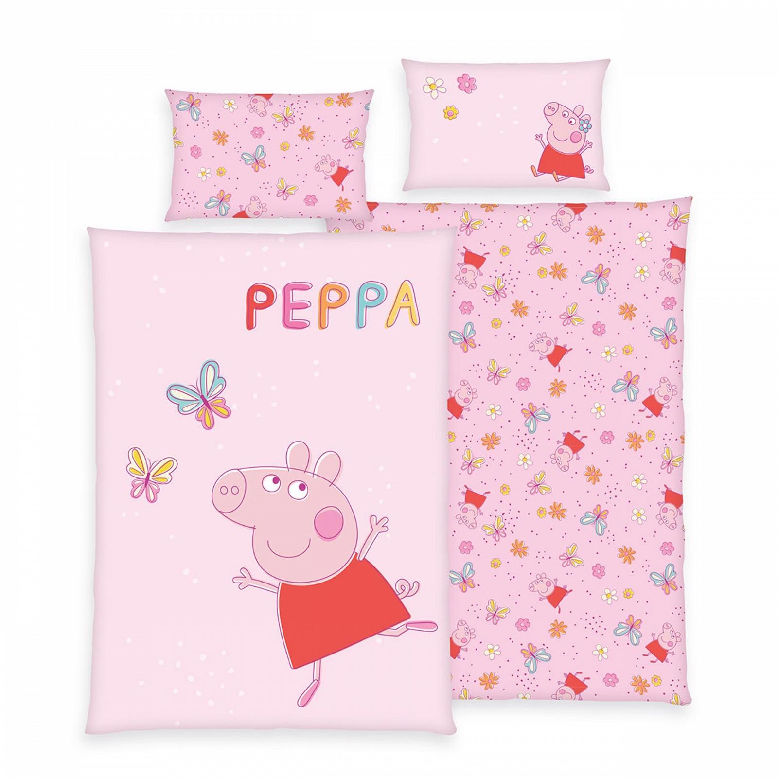 Дитяча постільна білизна Peppa Pig, підодіяльник 100 x 135 см + наволочка 40 x 60 см, дихаюча бавовна, на блискавці, Peppa Pig Butterfly, рожевий, фото №4